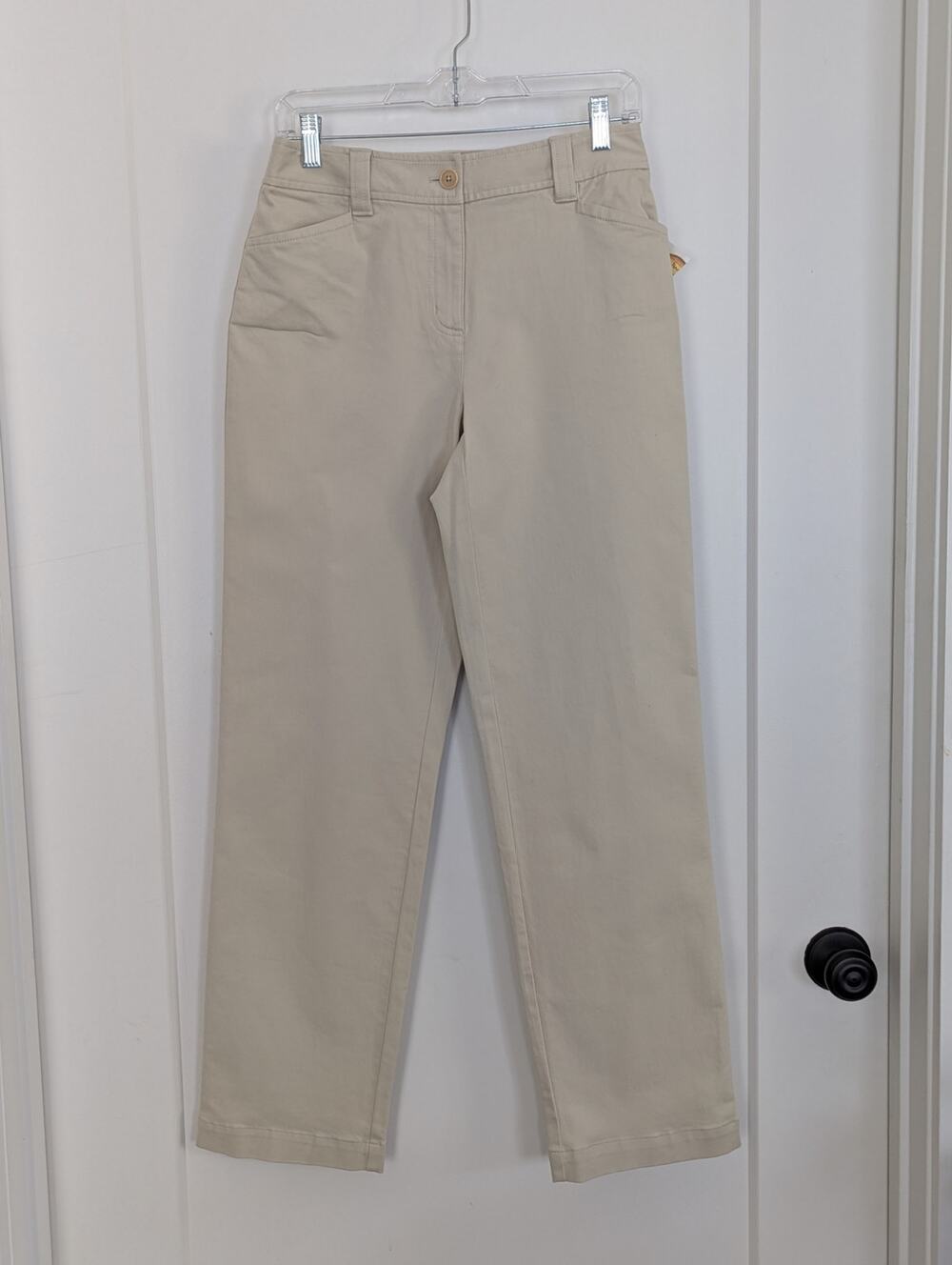 NWT Talbots Sz 4 Stretch Chino Pants Beige Khaki Straight Leg Cotton Slacks